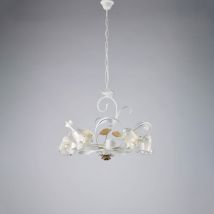 Bonetti Illumina - Cesto – Shabby-kronleuchter Aus Weiß Lackiertem Eisen, 5 Lichter, 142 – Ø65 – Bl274-5-bco