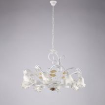 Bonetti Illumina - Lampadario in ferro laccato bianco shabby 8 luci H.52 - max 112 - Ø85