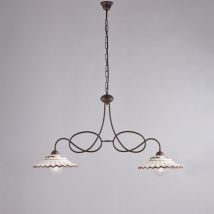 Belight - Lampadario in ferro laccato nero e decorazione effetto ruggine con diffusori in ceramica diametro 30 bianco e marrone 2 luci H.55 - max 115