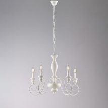 Bonetti Illumina - Lampadario in legno e ferro laccato bianco shabby 5 luci H.55 - max 115 - Ø60