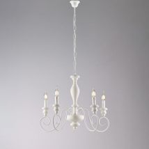 Cascina – Shabby-Kronleuchter aus weiß lackiertem Holz und Eisen, 5 Lichter, 115 – Ø60 – BL265-5-BCO