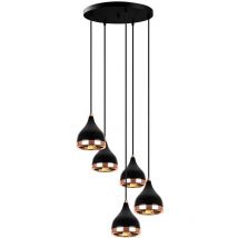 Cotecosy - Lampadario in Metallo con altezza regolabile 5 abat-jour d. 43 x h. 45/135 cm Nero e Rame - yildo