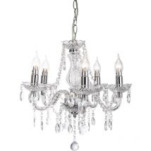 Lampadario lampada a sospensione lampada da soggiorno lampada da tavolo da pranzo Lustre 5 fiamme, metallo cromato, cristalli acrilici trasparenti,