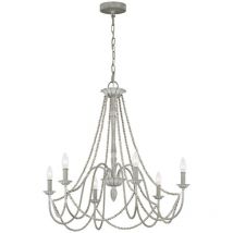 Feiss - Lampadario Classico Maryville Acciaio Grigio Slavato Legno 6 Luci E14