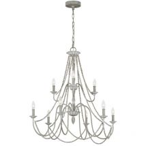 Lampadario Classico Maryville Acciaio Grigio Slavato Legno 9 Luci E14