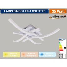 Lampadario plafoniera led moderno attacco a soffitto 35 watt bianco con 4 bracci ondulati - Colore Luce: Bianco Caldo