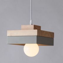 Wottes - Lampadario da Sospensione Moderno Lampada da Sospensione Metallo Legno Lustro Soffitto Regolabile Grigio