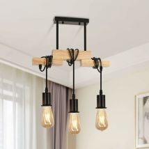 Lampadario Retro 3 Portalampade In Legno Luce Pendente Base E27 Per soggiorno camera da letto sala da pranzo ufficio Bar Café Nero