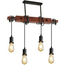 Lampadario Retro 4 Portalampade In Legno Luce Pendente Base E27 Per soggiorno camera da letto sala da pranzo ufficio Bar Café Nero