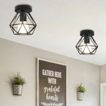 3X Lampada a Sospensione, Plafoniera con Ø16cm Mini Diamante Gabbia, E27 Attacco, Illuminazione per Soggiorno Sala da Pranzo Camera da Letto (Nero)