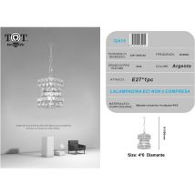Lampadario sospeso rettangolare intrecciato con cristalli lampada luce led attacco E27 oro argento per camera cucina soggiorno Argento