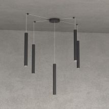 Top-light - Lampadario top light round tube 1174 s5 gu10 led cilindro metallo moderno, finitura metallo nero