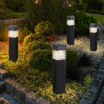 Lampade plug-in, luci solari, lampade da terra, luci da esterno, luci da giardino, batteria ricaricabile IP44, grigio satinato, 4x led 0,06 watt