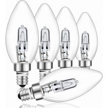 XVX - Lampadina alogena dimmerabile E14 42W, Lampadina alogena C35 trasparente, Bianco caldo 2700K, Lampadina a vite, Adatta per lampada a