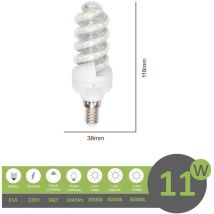 Lampadina led E14 11w tortiglione vortice luce spirale attacco piccolo bianca fredda naturale calda fredda bianca 6500k