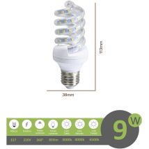 Lampadina led E27 9w tortiglione vortice luce spirale attacco grande bianca fredda naturale calda Naturale 4000k