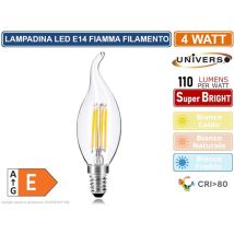 Lampadina led filamento fiamma 4w attacco piccolo E14 colpo di vento candela trasparente luce bianca naturale calda Naturale