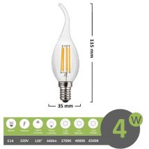 Lampadina led filamento fiamma 4w attacco piccolo E14 colpo di vento candela trasparente luce bianca naturale calda Calda