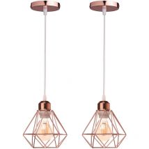 Axhup - Lámpara Colgante 2 Piezas, Vintage Lámparas de Techo Ø16cm Diseño de Jaula de Diamante, Industriale Luminaria de Techo E27 para Dormitorio