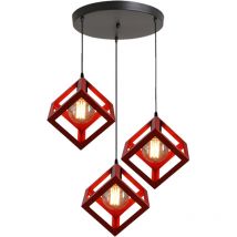 Lámpara Colgante, 3 Luces Vintage Lámparas de Techo con Jaula Cube, Iluminación Creativo Decorativo E27 para Pasillo Porche Dormitorio Sala Cafetería