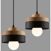 Lámpara Colgante Industrial Vintage Iluminación de Techo Metal Madera Luz Araña Ajustable Negro 2 Piezas
