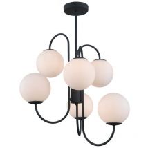 Italux - Gela - Lámpara colgante industrial y retro Negro 6 luces con pantalla blanca, G9