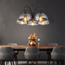 Lámpara colgante lámpara colgante lámpara colgante lámpara de mesa de comedor, regulable en altura 5 llamas, metal cristal ahumado negro, 5x