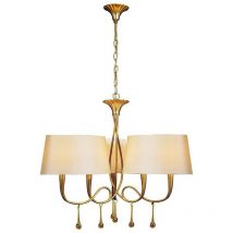 Inspired Mantra - Paola - Lámpara colgante de techo con 3 brazos y 6 luces E14, pintado en oro con tonos crema y gotitas de vidrio ámbar