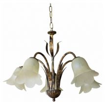 E-energy - Lámpara de araña 5xE14, estructura marrón y cristal Nuvolato