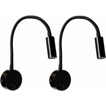 Ymyny - Lámpara de lectura de pared negra de 3 w, 2 unidades, lámpara de escritorio de aluminio flexible y ajustable con cuello, lámpara de noche led
