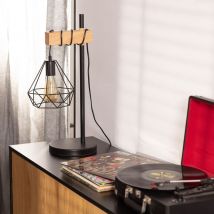 Lámpara de Mesa de Metal y Madera Sardo Negro