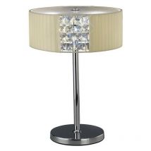 Inspired Diyas Evelyn - Lámpara de mesa redonda con pantalla crema 2 cromo pulido claro, cristal