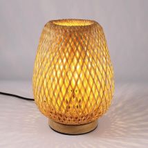 GOECO Lámpara de mesa retro de bambú E27, lámpara de noche bohemia hecha a mano para dormitorio, sala de estar, habitación infantil