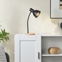 Lux.pro - Lámpara de mesa Woodley diseño industrial 1x E14 40 w metal + madera 37 x 15 x 15 cm - Negro y Madera [ ]