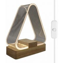 Orchidée - Lámpara de noche moderna triangular de madera maciza con usb, luz de noche led, lámpara de noche para niños, lámpara de mesa recargable