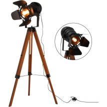 Alpinaluz ​lámpara De Pie Trípode Madera Con Foco Proyector Negro Cablenegro Retro Industrial Náutica Cinema Para Salón Estudio E27 Cinema "gala"