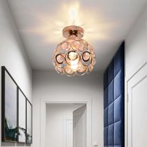 Lámpara de Techo Cristal, Moderno Plafones con Ø20cm Pantalla de Metal, Iluminación E27 para Cocina Sala Comedor Dormitorio (Oro Rosa)