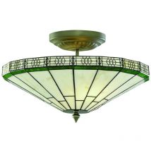 Searchlight - New York 2 Ljus Semi Flush Ceiling Light Antik Mssing, Tiffany Glass, E14