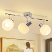 Gbly - Lámpara de techo para pasillo blanca, de 3 focos, para interiores, con pantalla de cristal vintage, moderna, E14, para dormitorio y sala de