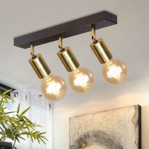 Gbly - Lámpara de techo retro 3 bombillas, casquillo E27, estilo industrial, lámpara de cocina en negro y dorado, estilo vintage, foco de techo