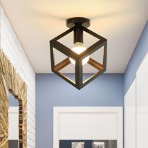 Stoex - Retro Lámpara De Techo Vintage Industrial Con Diseño De Jaula Cuadrada Metal Iluminación E27 (Negro) Para Porche Pasillo Dormitorio Sala Bar