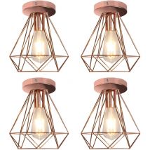 Axhup - Lampara de techo Vintage Jaula de hierro Oro Rosa E27 Iluminación de techo para Dormitorio Cocina Sala de estar Loft Comedor Pasillo Porche