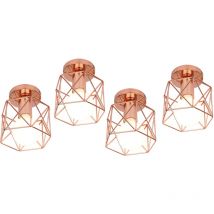 Lámpara de Techo, Vintage Luz de Techo con Ø16cm Jaula Cuadrada, Mini Iluminación de Metal E27 para Pasillo Porche Dormitorio Sala Oro Rosa 4 Piezas