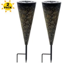 Lámpara solar para césped, lámpara de pie, lámpara de proyección decorativa de hierro forjado hueco para patio (juego de 2) - RWSolar Lamp