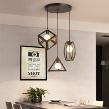 Stoex - Lámparas De Colgar De Altura Ajustable 3 Cabezas Lámpara De Techo Retro Antigua Forma Geométrica Creativa Lámparas De Colgar Industrial Negro