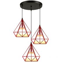 Axhup - Lamparas de Techo Retro Lámpara Colgante Vintage - E27 Iluminación Colgante con 3 Metal Jaulas Industrial Diseño Roja