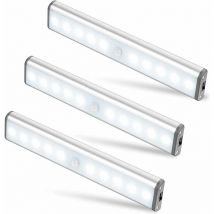 Mereteet - Lot de 3 Lampes 10 led, Sans Fil, Rechargeable par usb, Aimanté, Détecteur de Mouvement, 2 Modes d'Éclairage, Portable. Lumière de