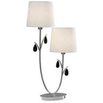 Mantra - Inspired Andrea - Lampe de table 63cm, 2 x E14 (Max 20W), chrome poli, abat-jour blancs, gouttelettes de cristal noir