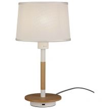 Mantra - Inspired Nordica - Lampe de table avec prise usb, 1x23W E27, blanc, hêtre avec abat-jour blanc