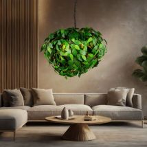 Lampe à suspendre Lampe de salon Lampe de salle à manger Plafonnier, Métal Plastique vert Design Feuilles, Réglable en hauteur 4 Flammes E14, h 150 cm
